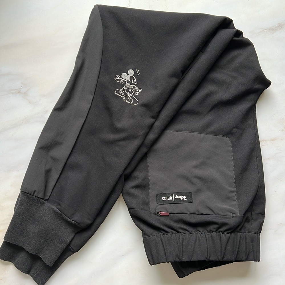 FIGS x Disney Mickey Mouse Embroidered Black Jogger Zamora Scrub Bottoms XS